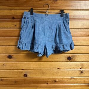 J. Crew High Waist Blue Ruffle Shorts